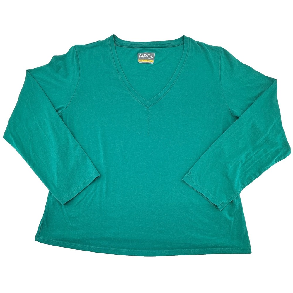 Cabelas Womens 2XL Green V Neck Long Sleeve Stretch Modal Blend‎ Top